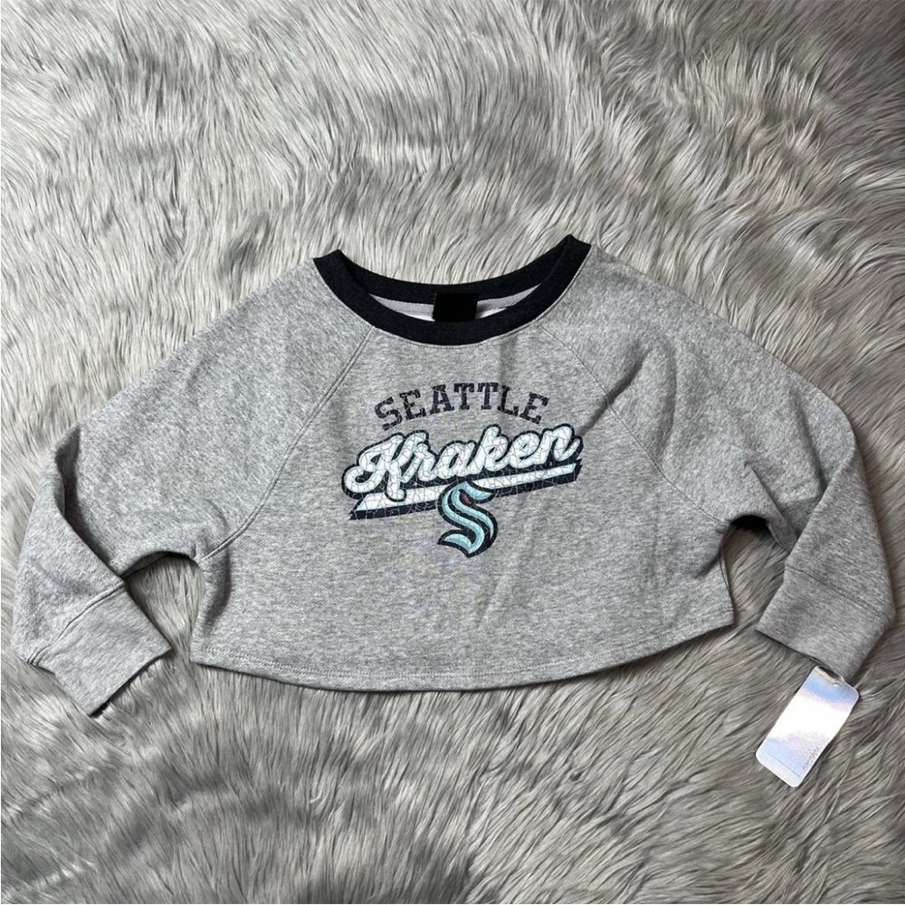 Seattle Kraken NHL Hockey Girls Cropped Gray Sweatshirt XS 4/5